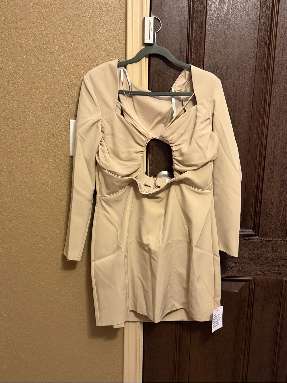 ASOS Beige Long-Sleeve Mini Dress with Cutout
